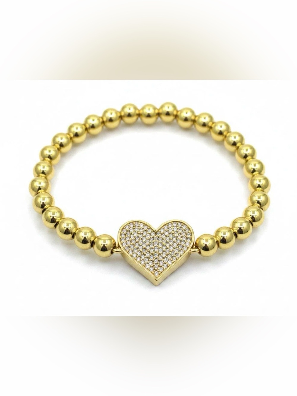 Athena Designs Gold Heart Pavé Bead Stretch Bracelet.
